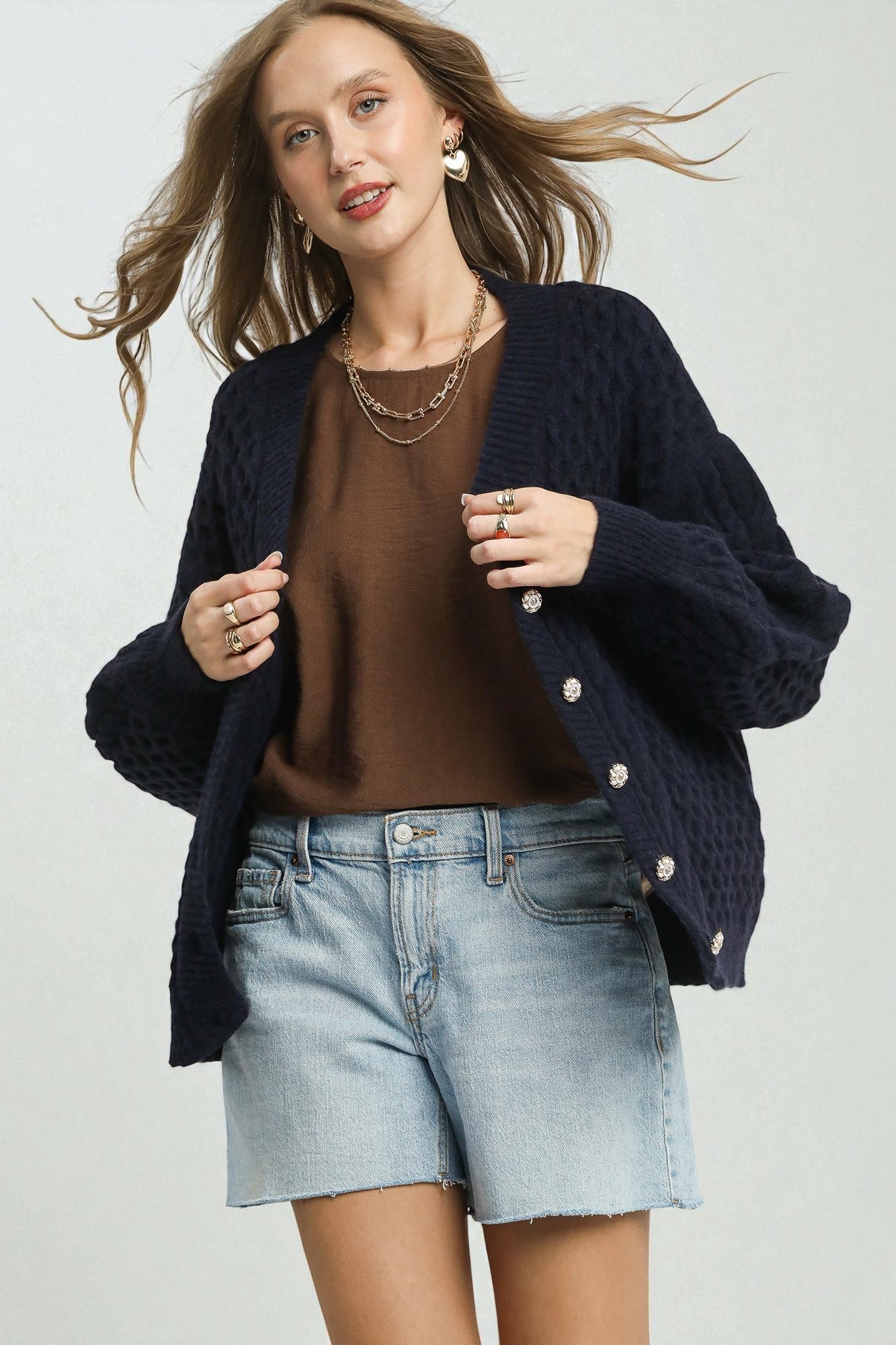 Navy Cable Knit Cardigan
