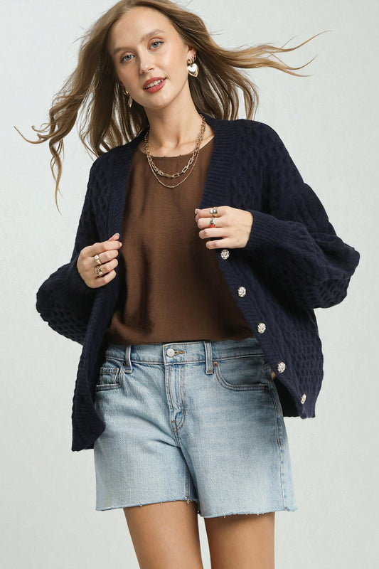 Navy Cable Knit Cardigan