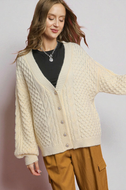 Cream Cable Knit Cardigan