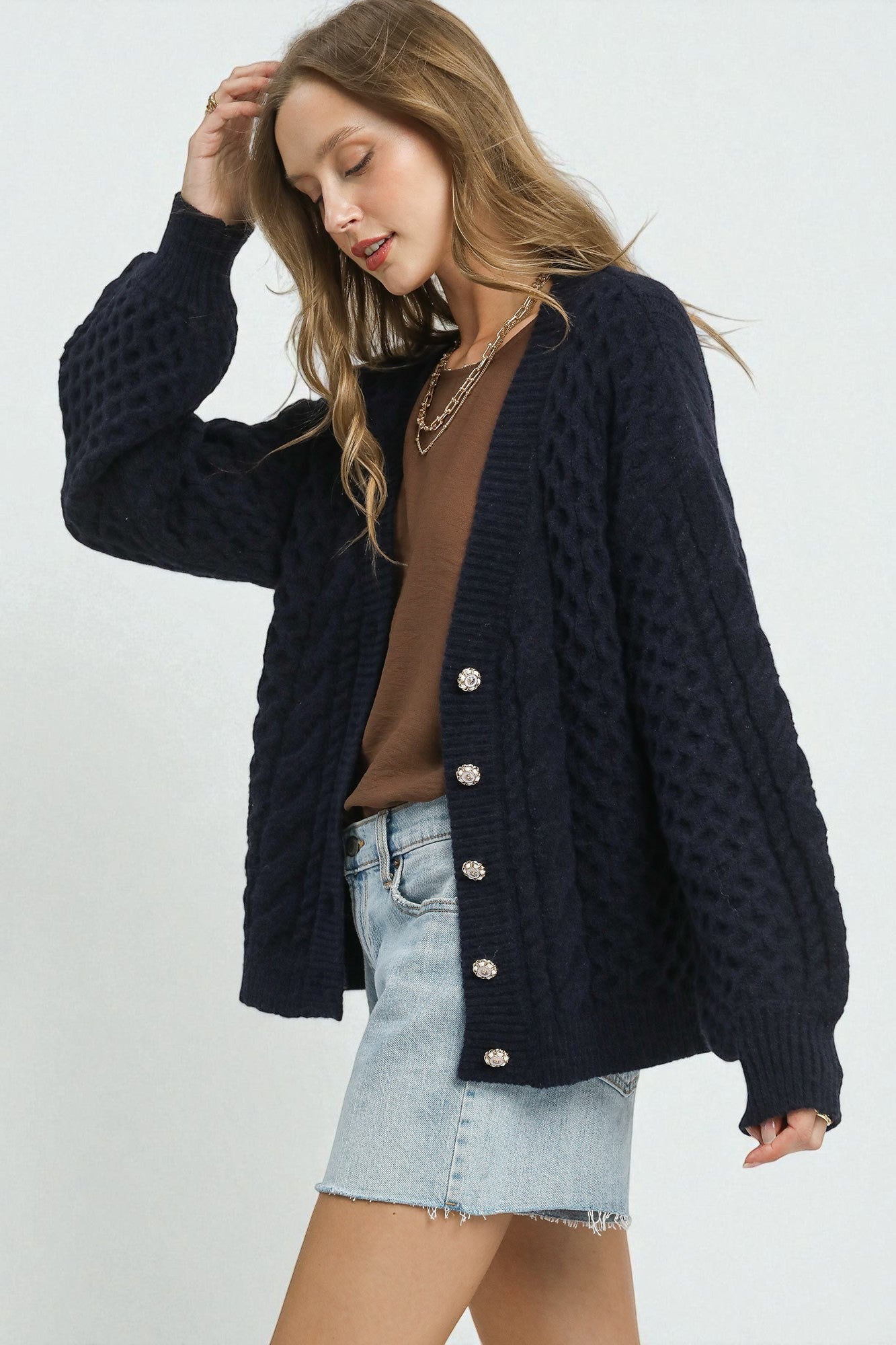 Navy Cable Knit Cardigan