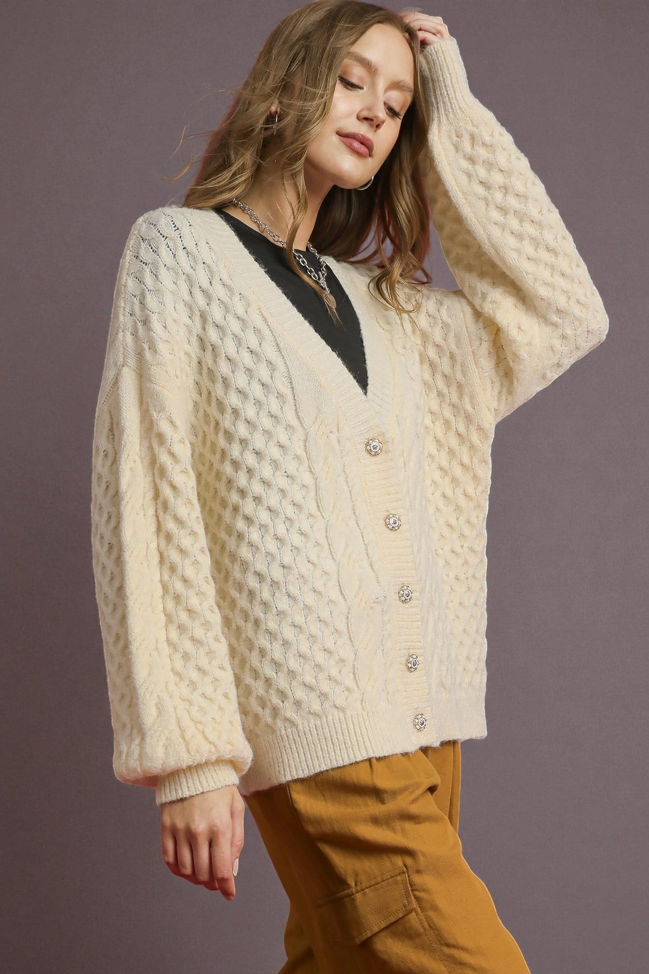Cream Cable Knit Cardigan