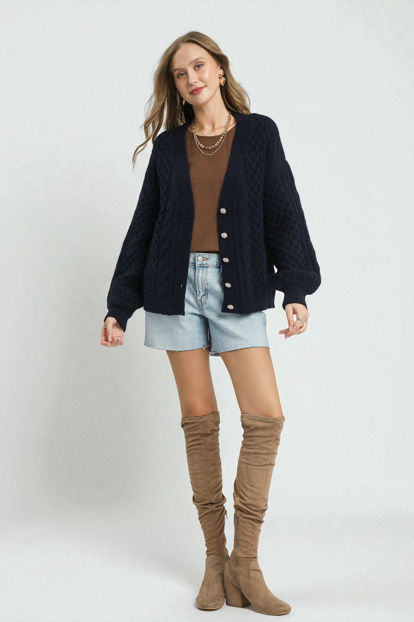 Navy Cable Knit Cardigan