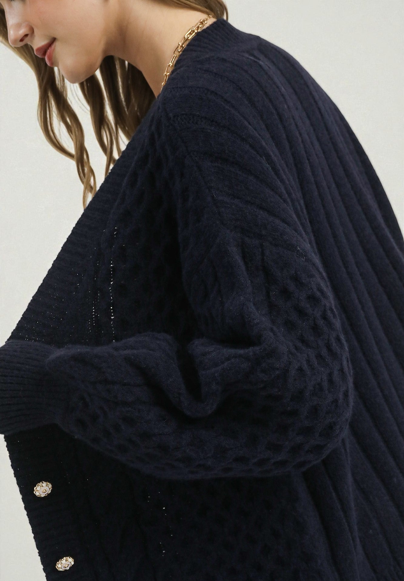 Navy Cable Knit Cardigan