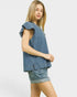 Medium Wash Denim Flutter Sleeve Blouse