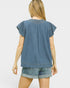 Medium Wash Denim Flutter Sleeve Blouse