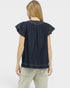 Dark Wash Denim Flutter Sleeve Blouse