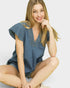 Medium Wash Denim Flutter Sleeve Blouse