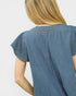 Medium Wash Denim Flutter Sleeve Blouse