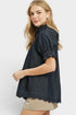 Dark Wash Scallop Hem Denim Top
