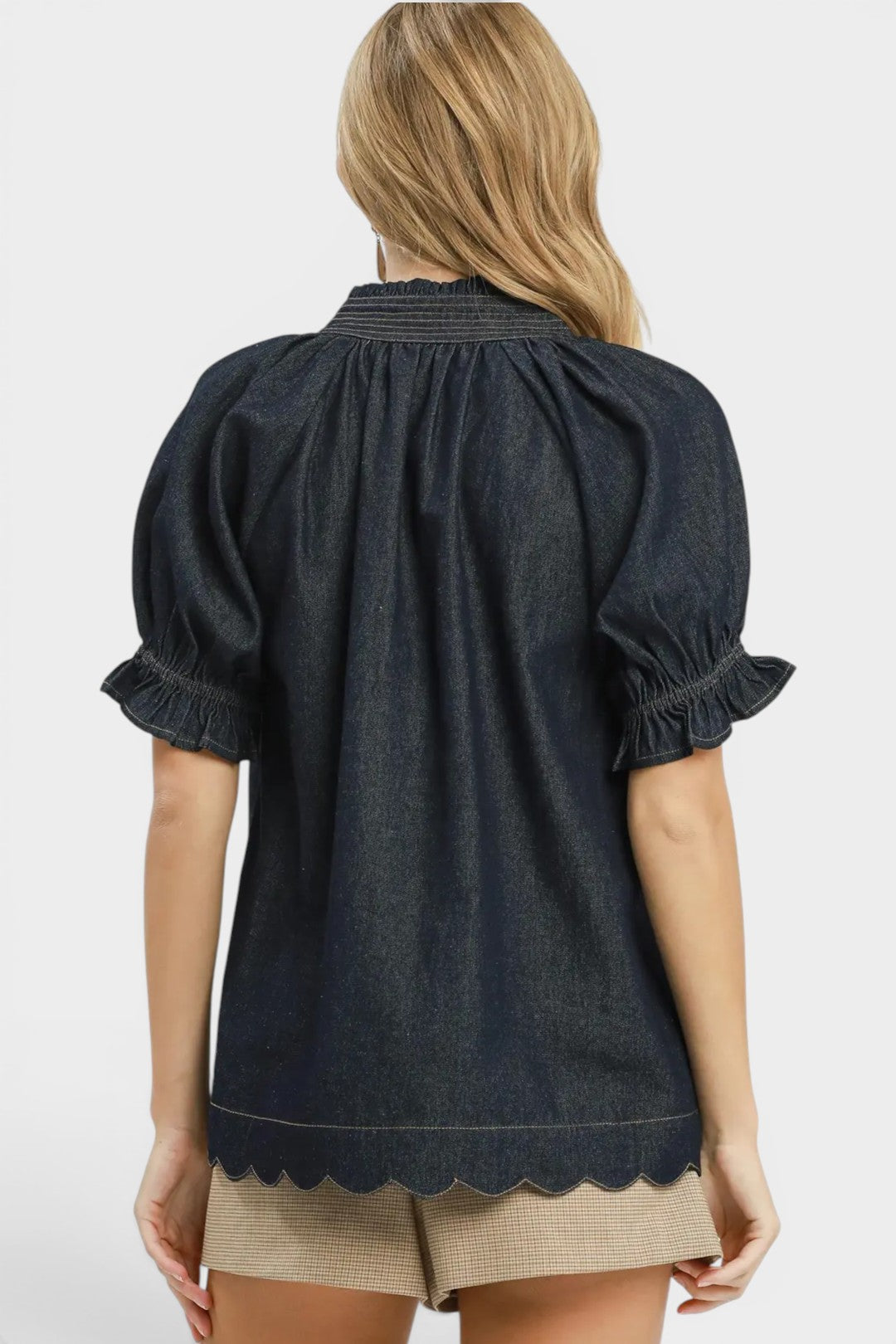 Dark Wash Scallop Hem Denim Top
