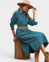Teal Cotton Collared Midi Dress