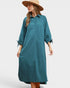 Teal Cotton Collared Midi Dress