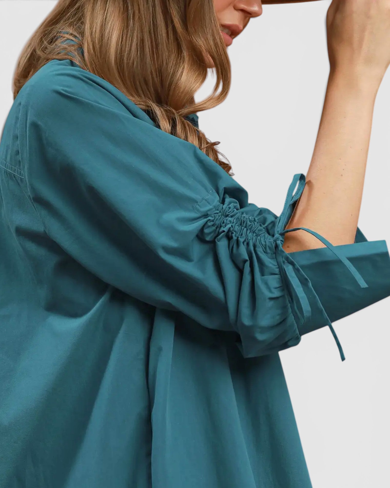 Teal Cotton Collared Midi Dress