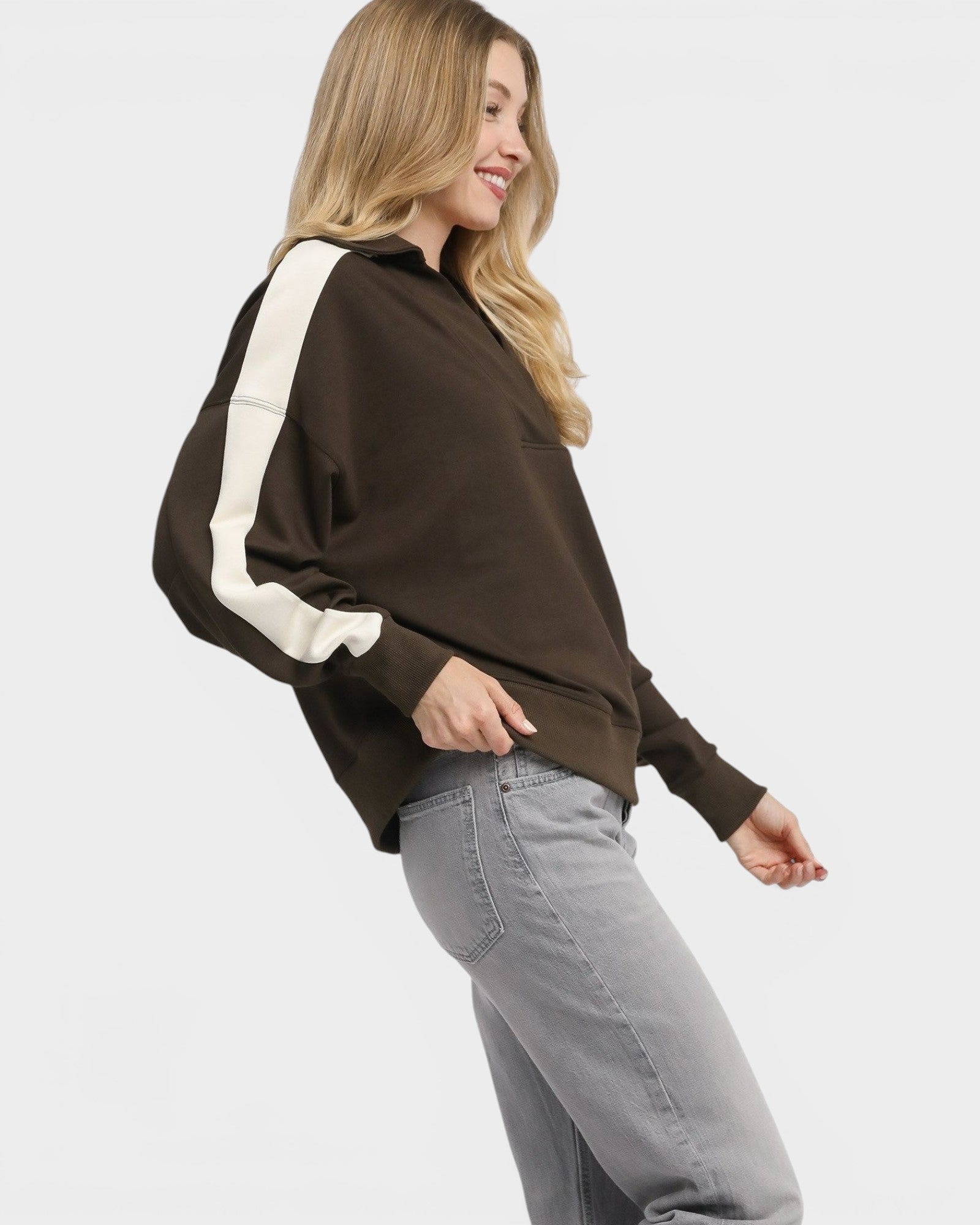 Espresso Colorblock Collared Sweatshirt