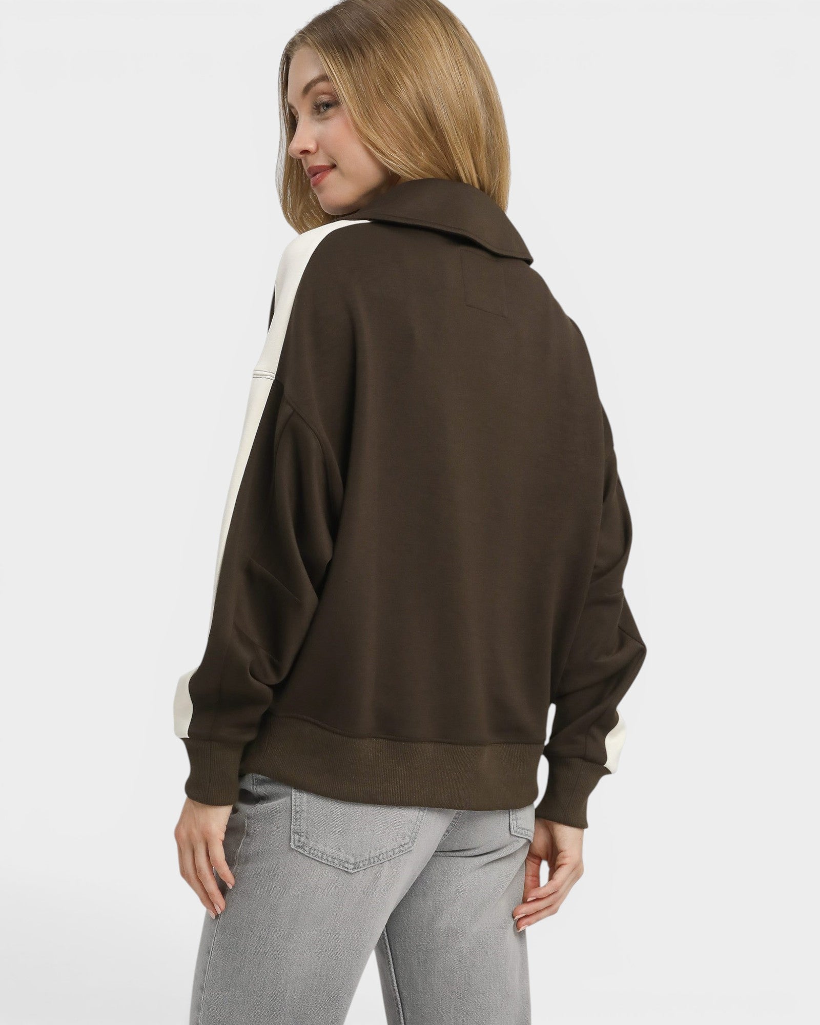 Espresso Colorblock Collared Sweatshirt