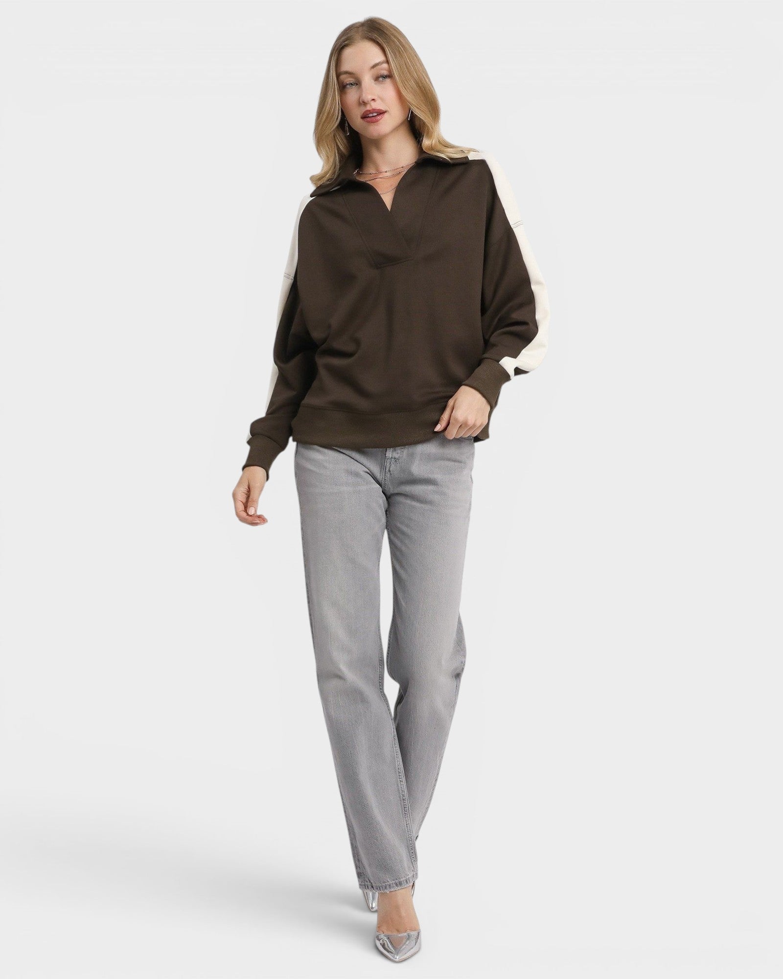 Espresso Colorblock Collared Sweatshirt