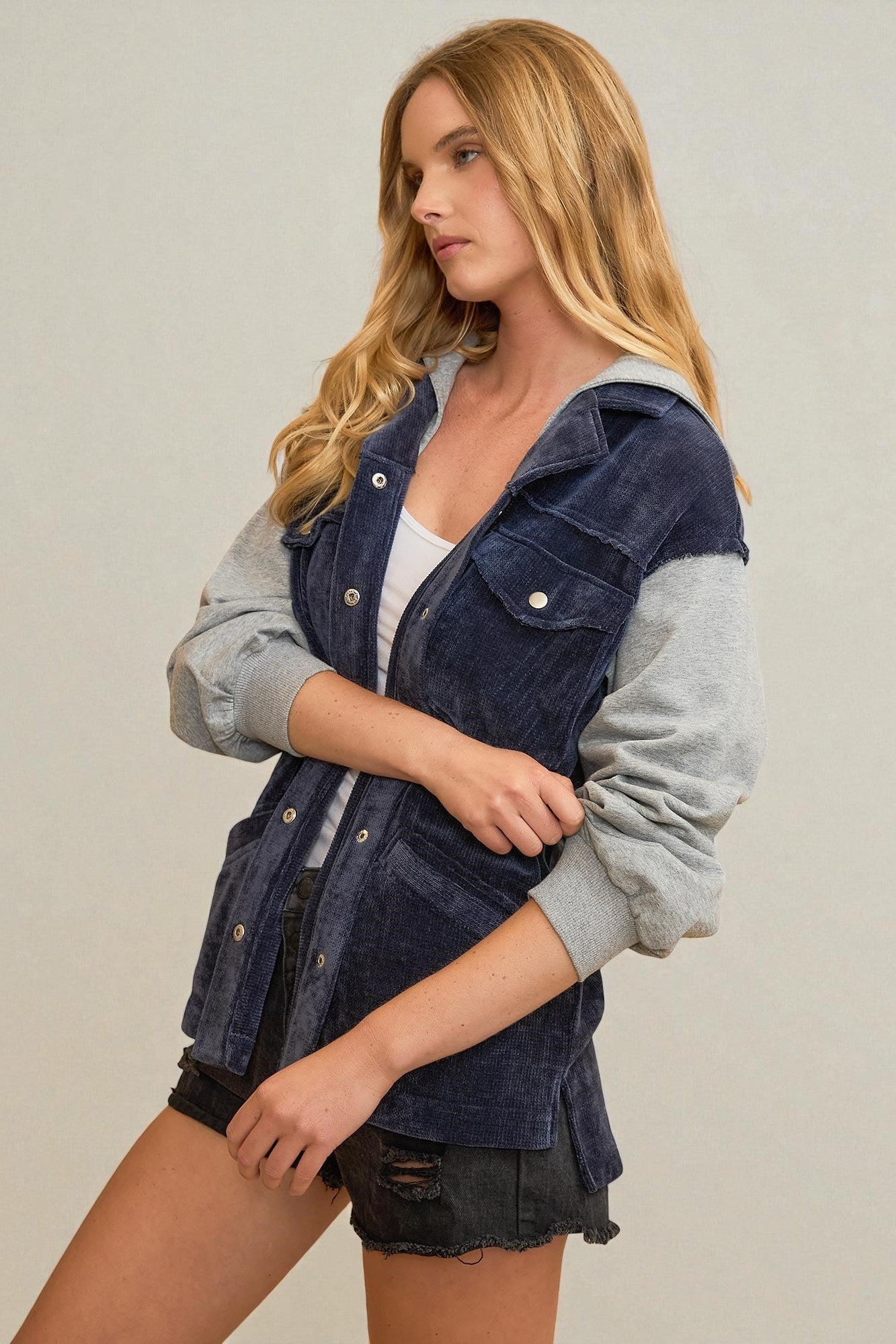 Midnight Chenille & Gray Knit Hooded Shacket