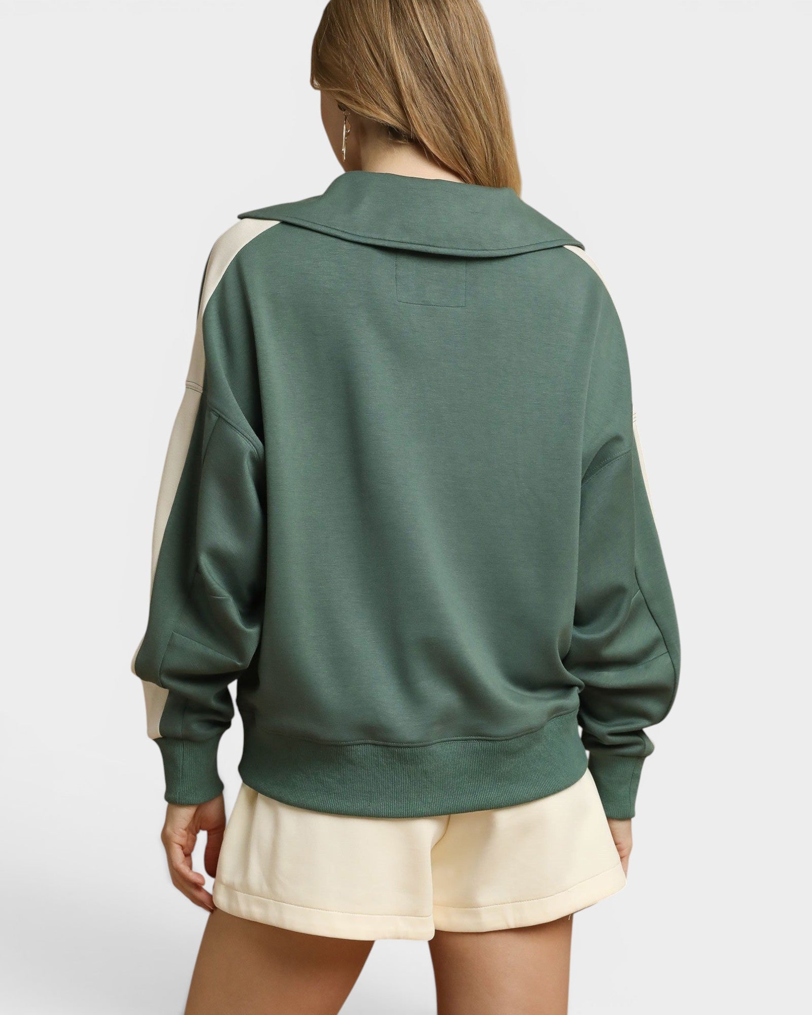 Forest Green Colorblock Collared Sweatshirt