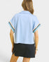 Powder Blue Zip Collar Trim Top