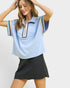 Powder Blue Zip Collar Trim Top