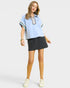 Powder Blue Zip Collar Trim Top