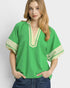 Green Contrast Trim Blouse