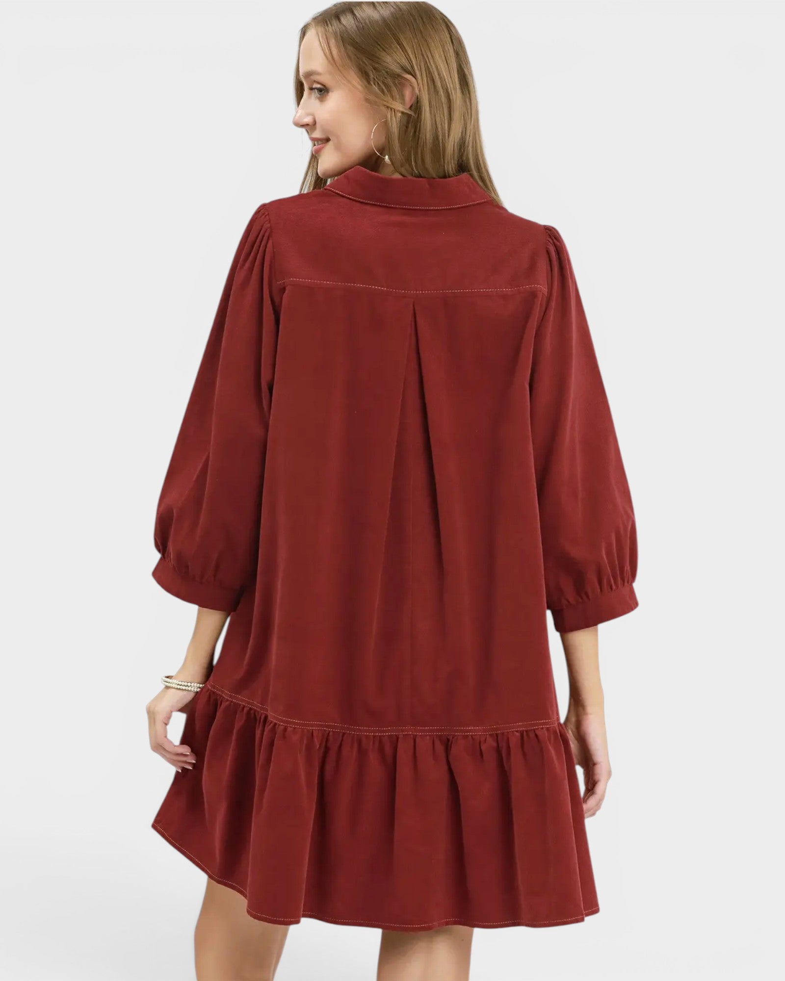 Merlot Corduroy Collared Mini Dress