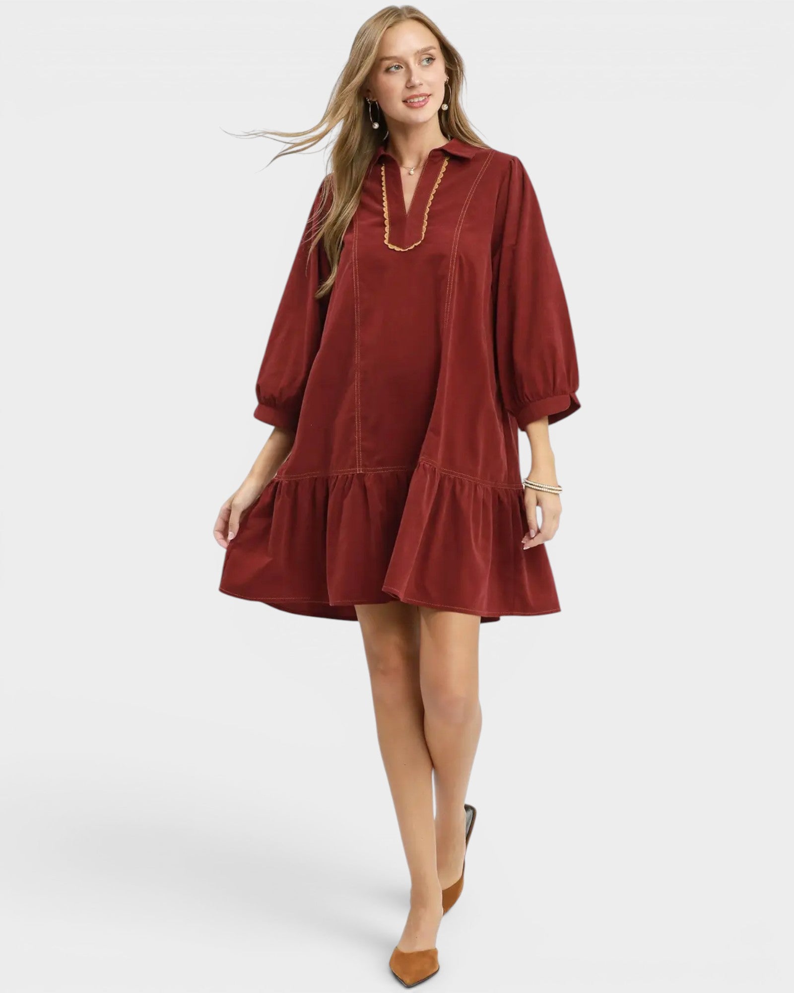Merlot Corduroy Collared Mini Dress
