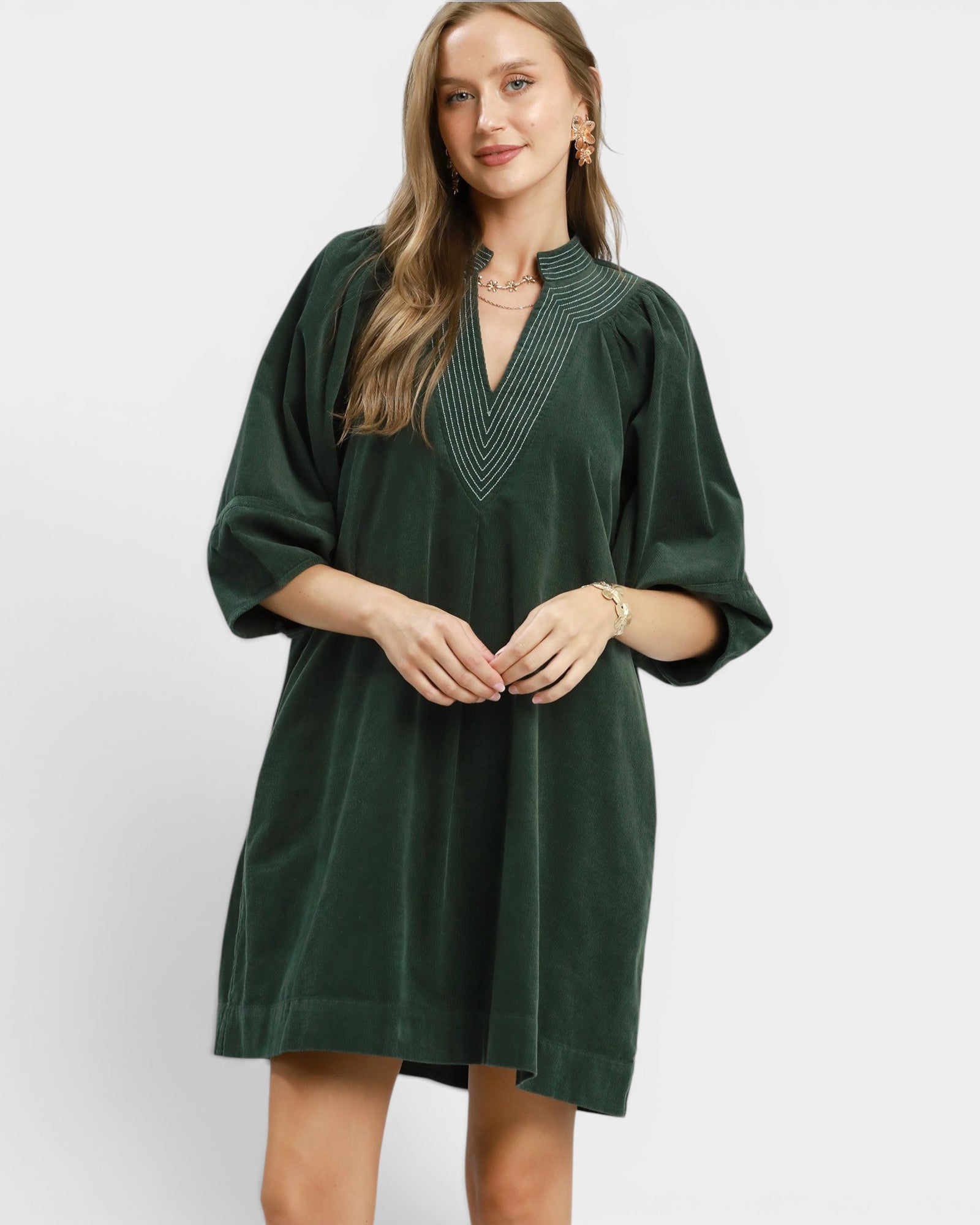 Hunter Green Corduroy Pocket Mini Dress