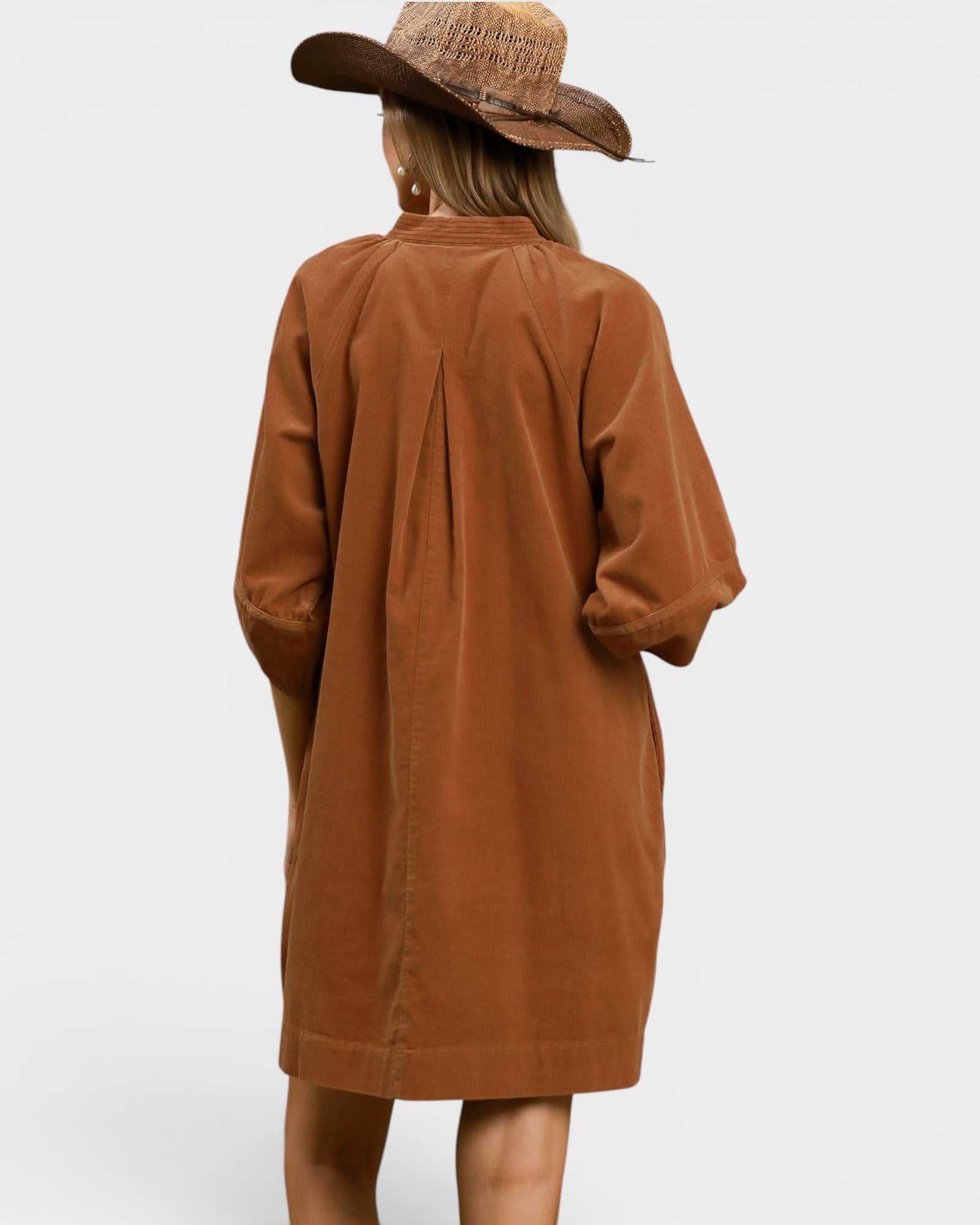 Camel Corduroy Pocket Mini Dress