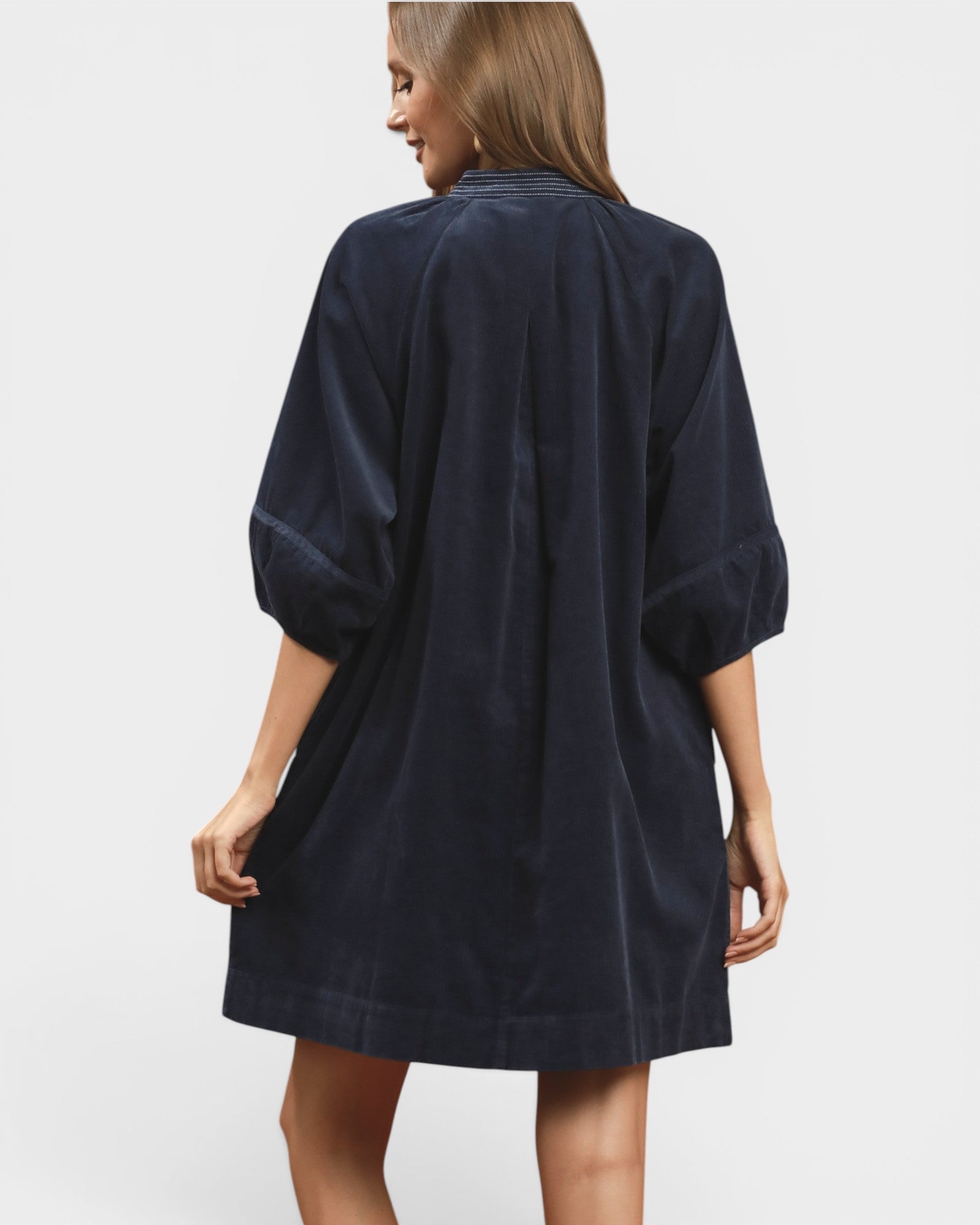 Navy Corduroy Pocket Mini Dress