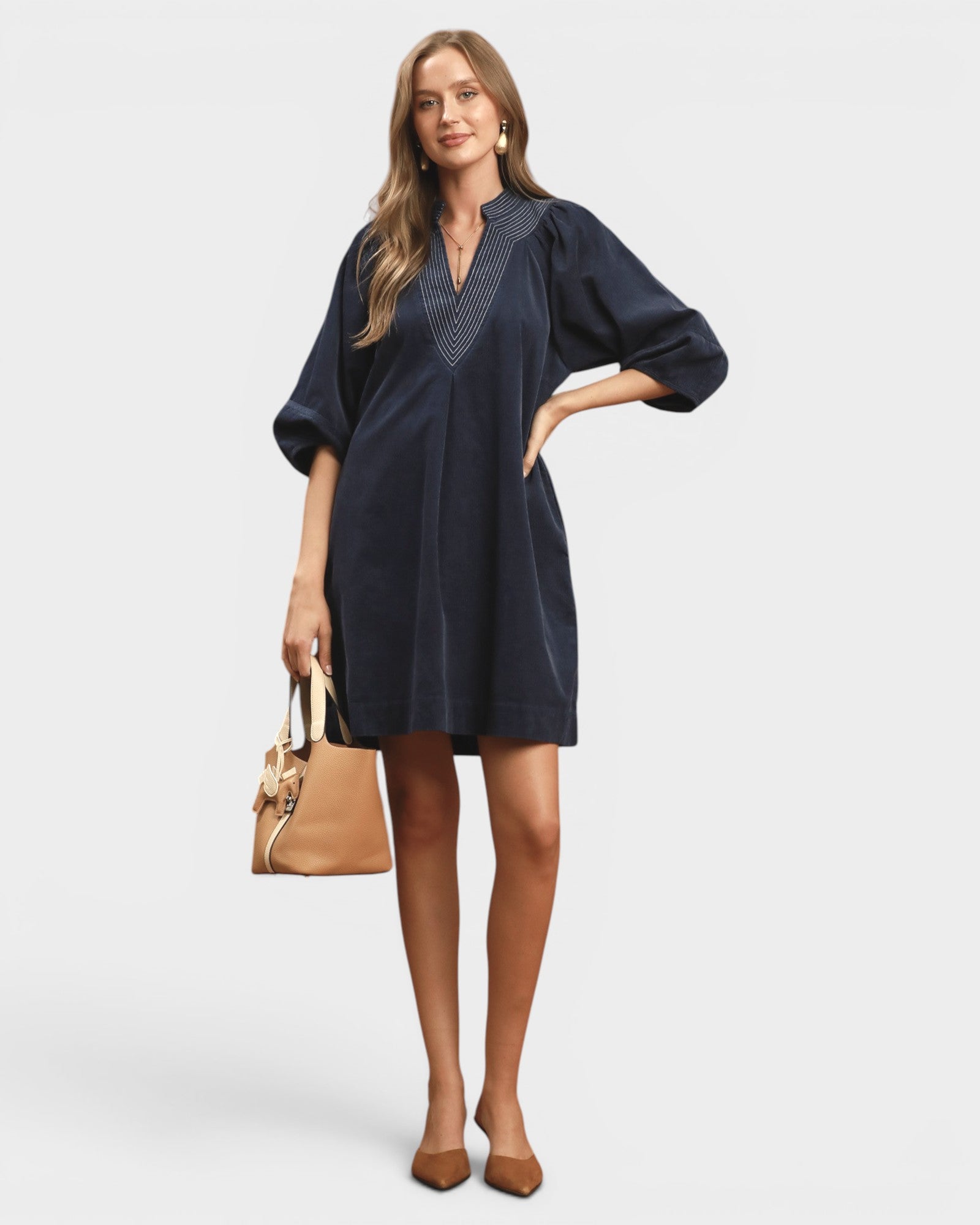 Navy Corduroy Pocket Mini Dress