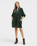 Hunter Green Corduroy Pocket Mini Dress