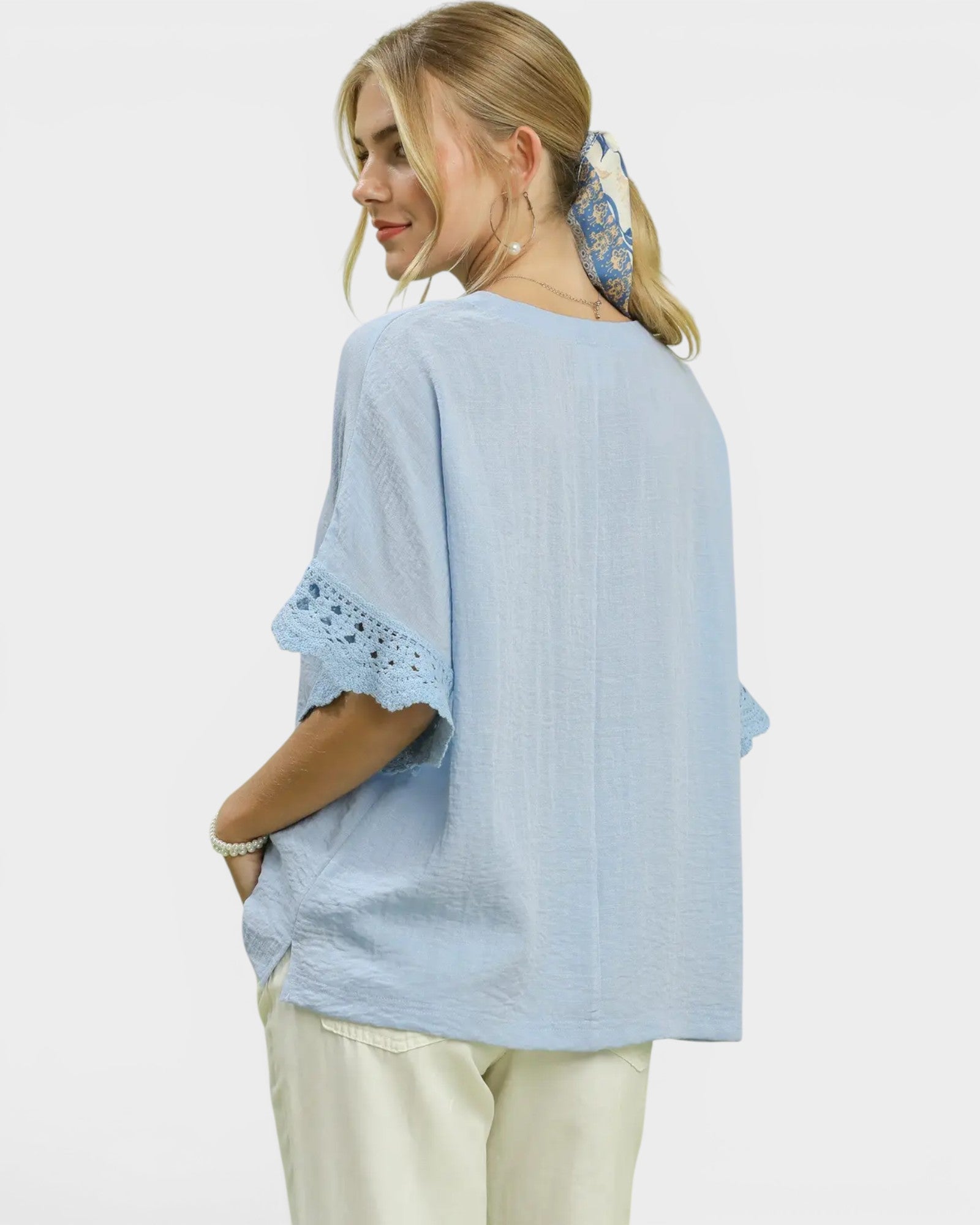 Sky Blue Crochet Trim Blouse