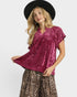 Magenta Velvet Short Sleeve Top