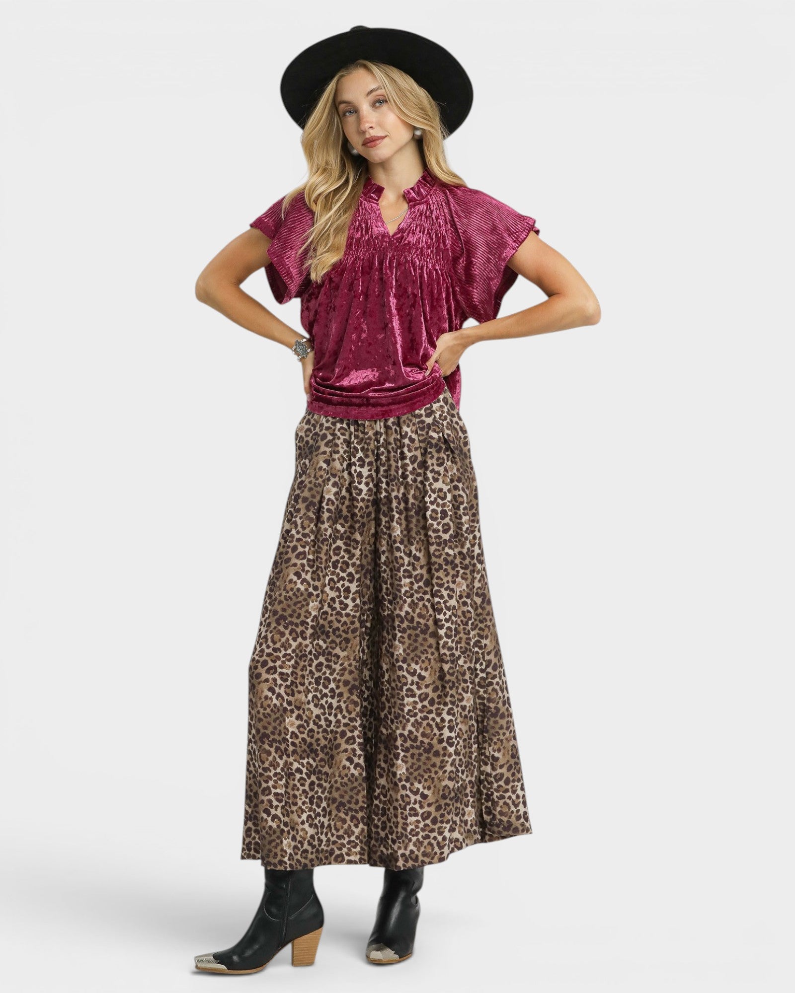 Magenta Velvet Short Sleeve Top