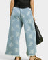 Light Wash Paisley Denim Wide Leg Pants