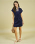 Navy Embroidered Zip-Neck Mini Dress