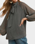 Black Dot Print Tie Neck Blouse
