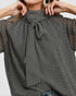 Black Dot Print Tie Neck Blouse
