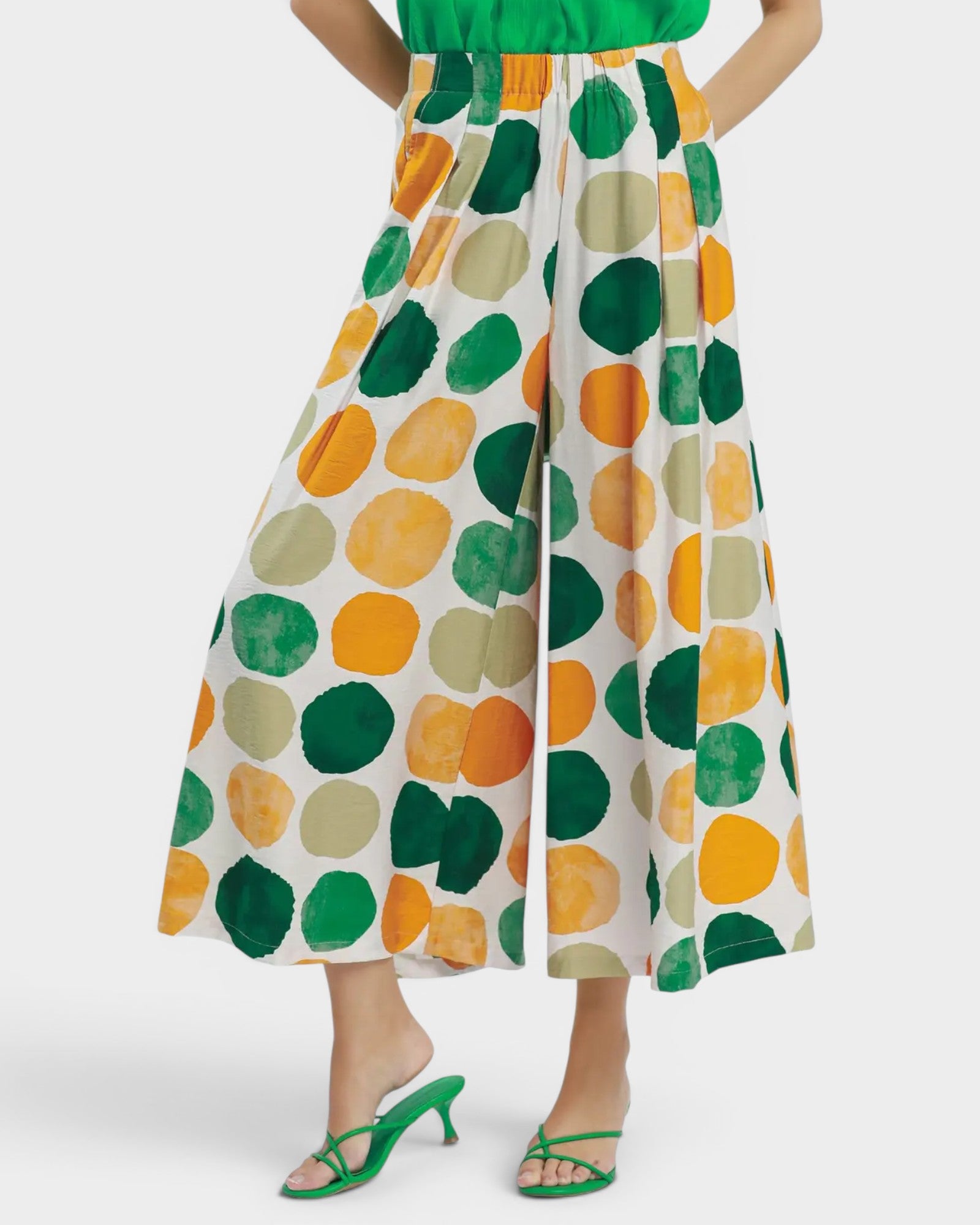 Green Multi Dot Wide Leg Pants