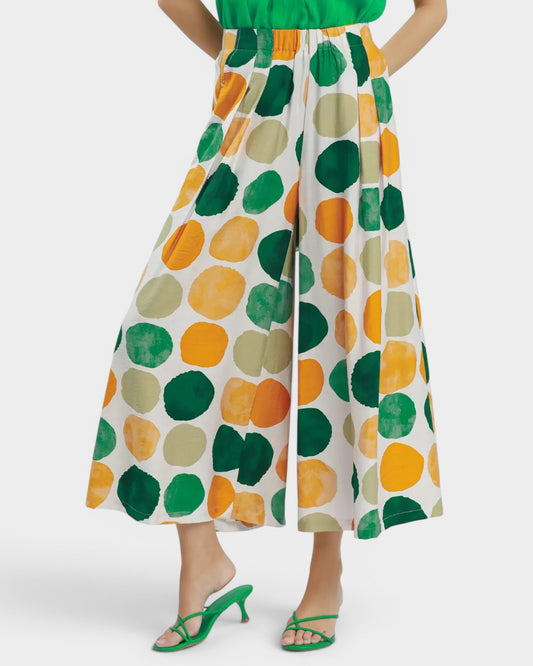 Green Multi Dot Wide Leg Pants