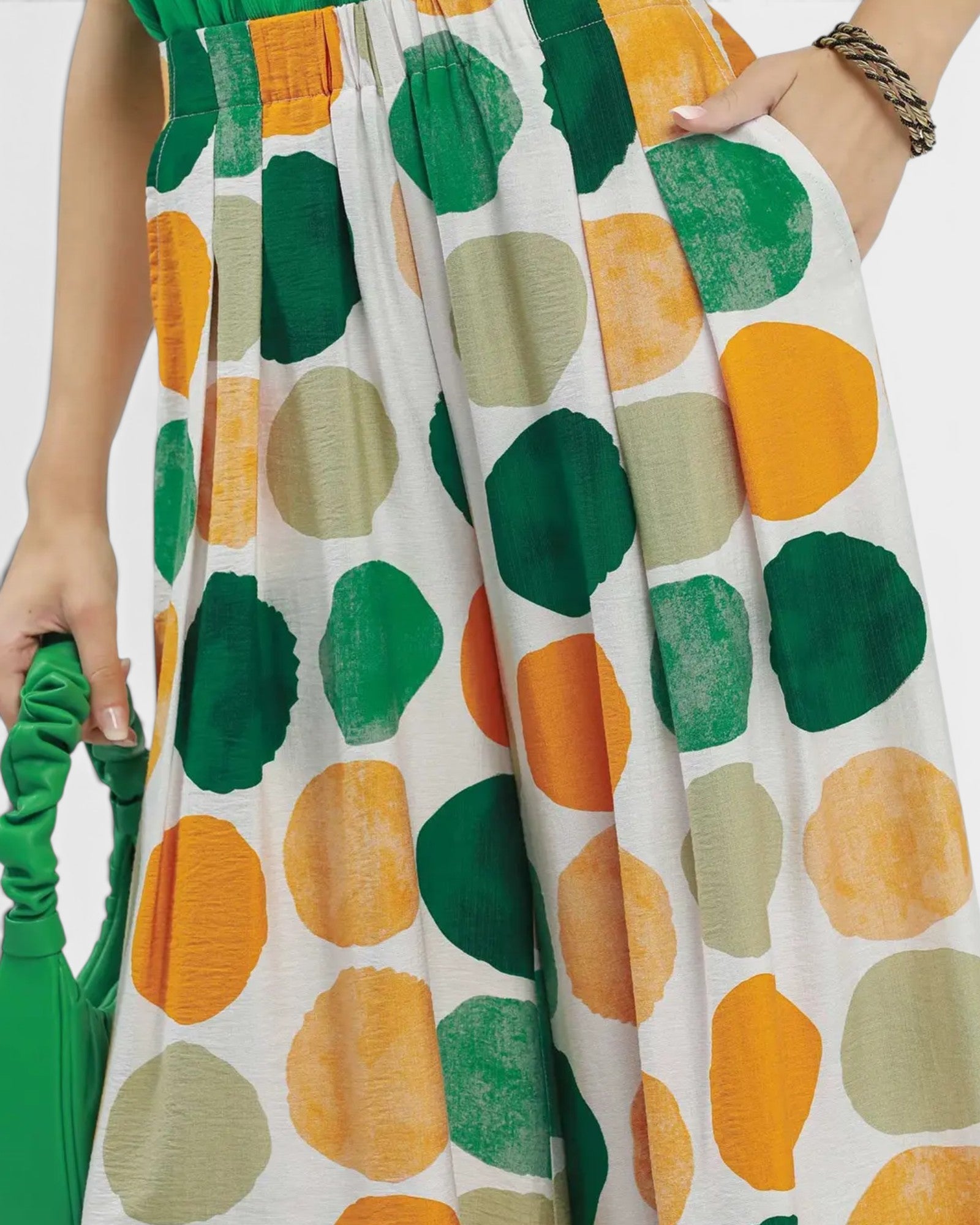 Green Multi Dot Wide Leg Pants