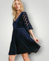 Navy Velvet Lace-Sleeve Mini Dress