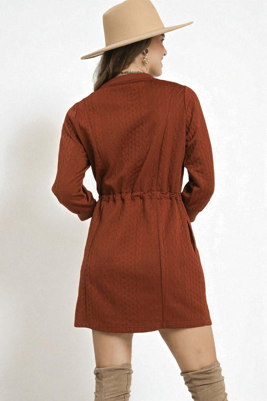 Cinnamon Textured Drawstring Mini Dress
