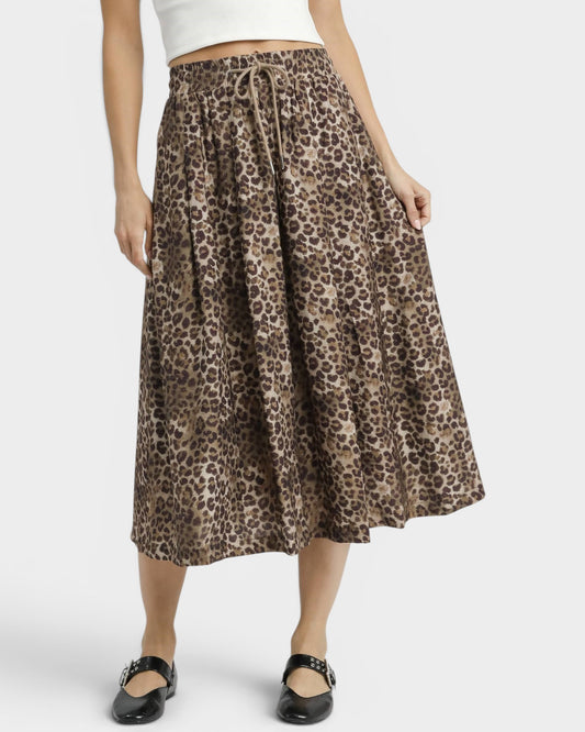 Taupe Leopard Print Midi Skirt