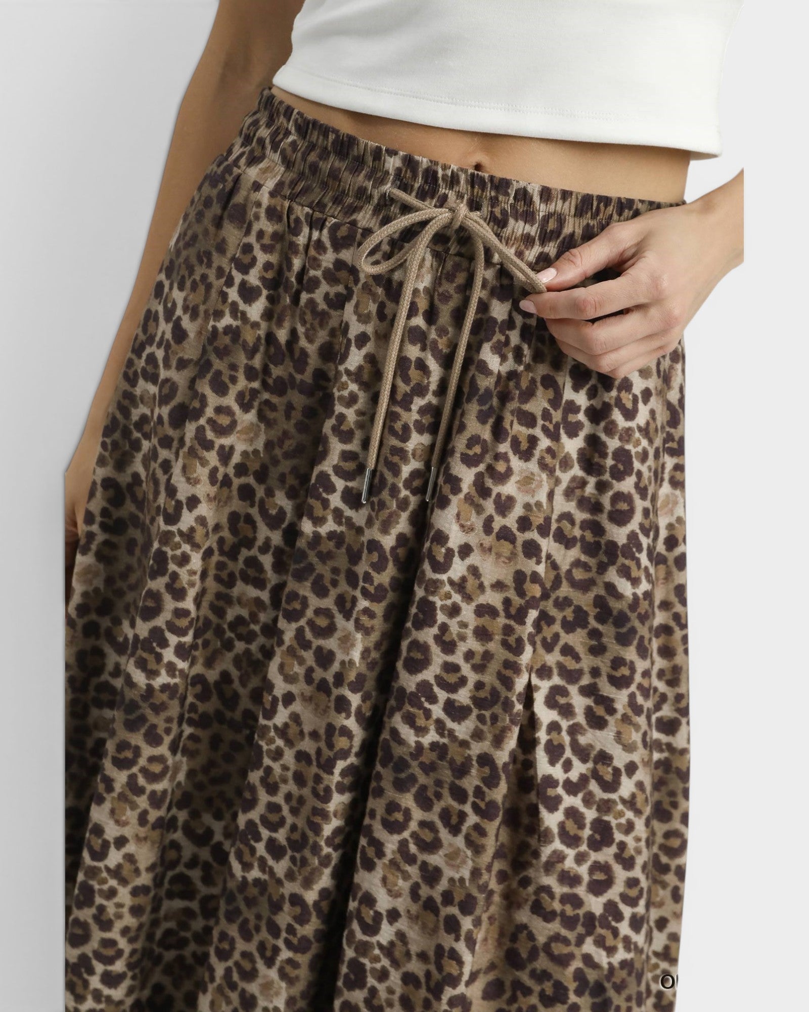 Taupe Leopard Print Midi Skirt