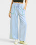 Light blue wide-leg pants with drawstring waist and pocket details on a white background