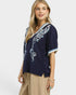 Navy Embroidered V-Neck Blouse