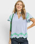 Light Blue Embroidered Scallop Sleeve Top